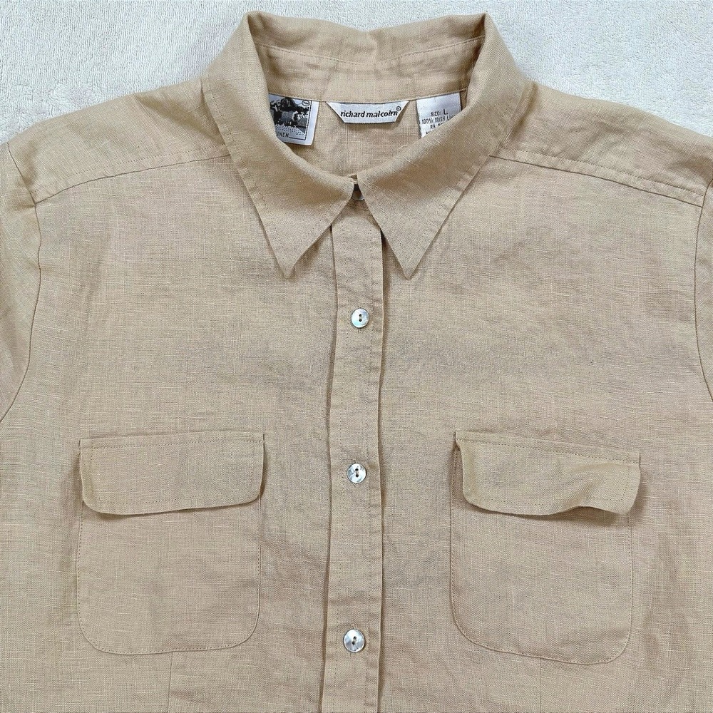 Richard Malcolm Safari Shirt Women Large Beige Linen Cotton Utility Short Sleeve - Picture 4 of 10